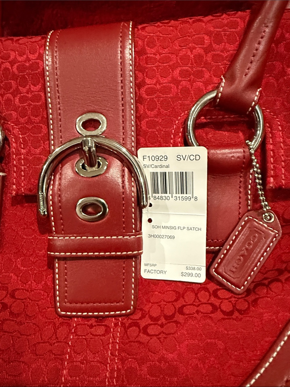 Vintage Coach Red Structured Leather/Fabric Tote Handbag - Picture 4 of 4